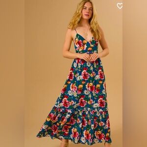 NWT Altar'd State L Henleigh Maxi Dress Floral Blue Teal Multicolor